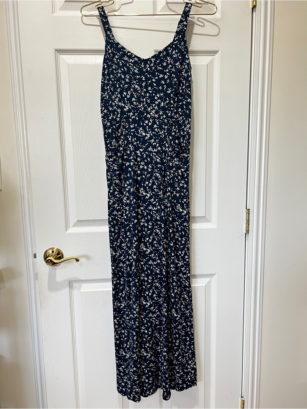 41 Hawthorn Navy Blue Ditsy Floral Maxi Dress Size XS Cottage Core Pockets
